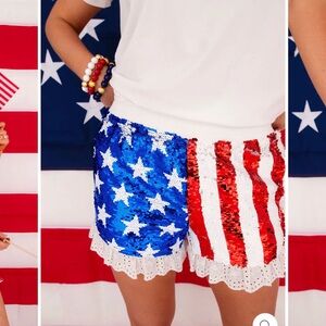 Star-Spangled American flag Sequin High Waist Shorts